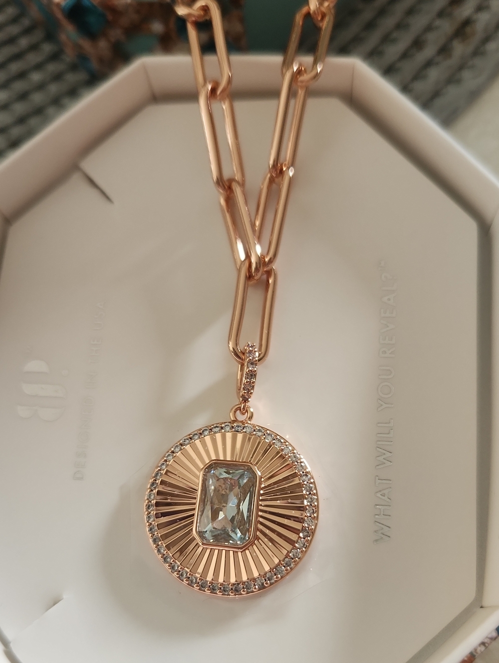 bp Aquamarine Cubic Zirconia Necklace With Rose Gold Plating 18" + 2.5" Extender